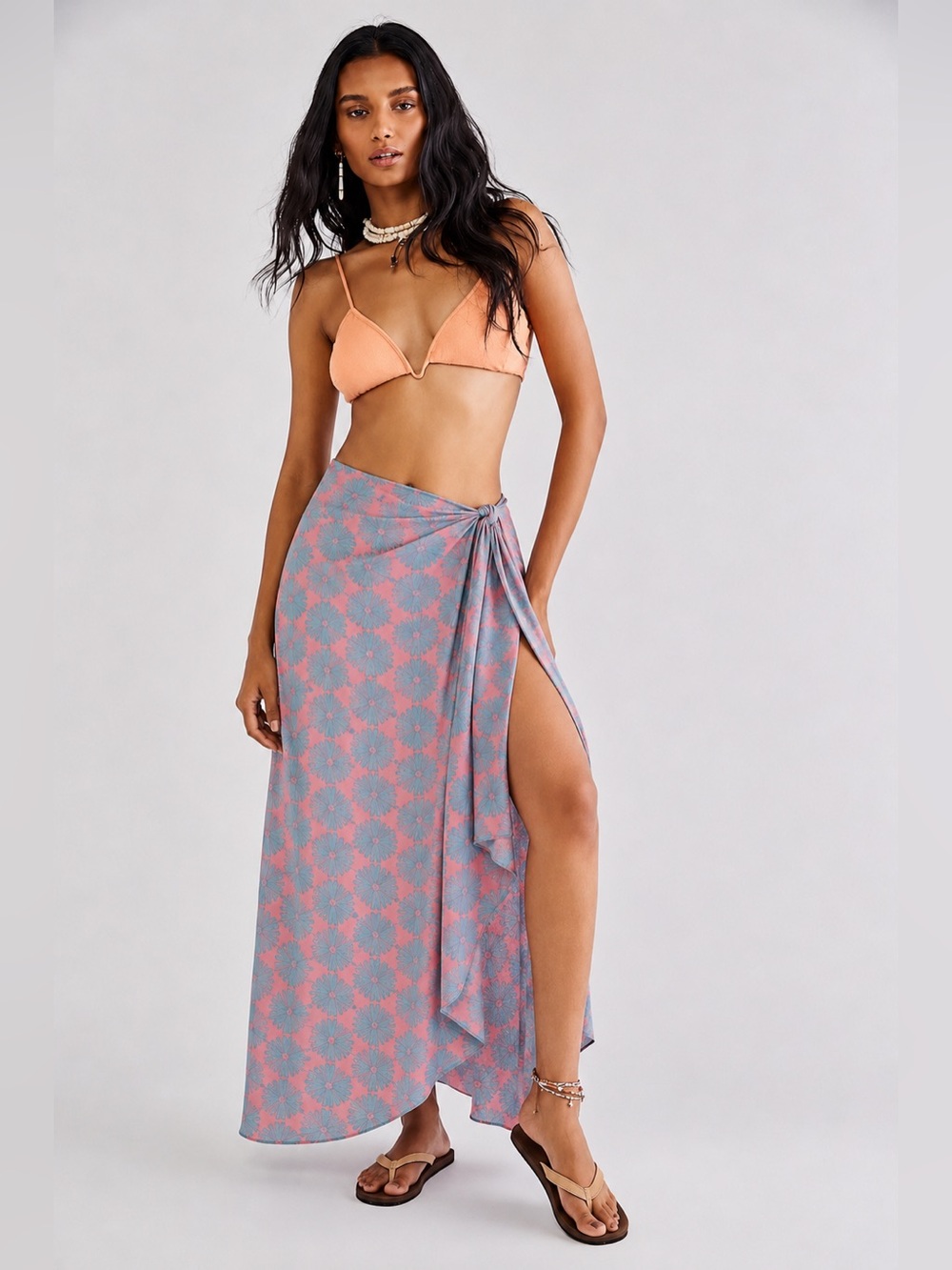NWT FP Intimately Medium Cotton Wrap Maxi Skirt in Miami Combo